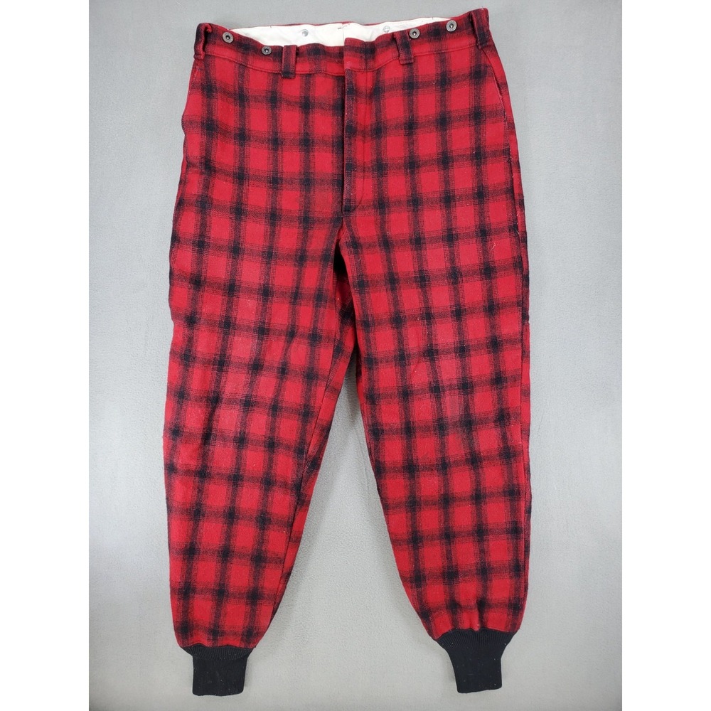 Vintage Woolrich Red Black Buffalo Plaid Wool Pants USA Made Size 36 Quilt Lined